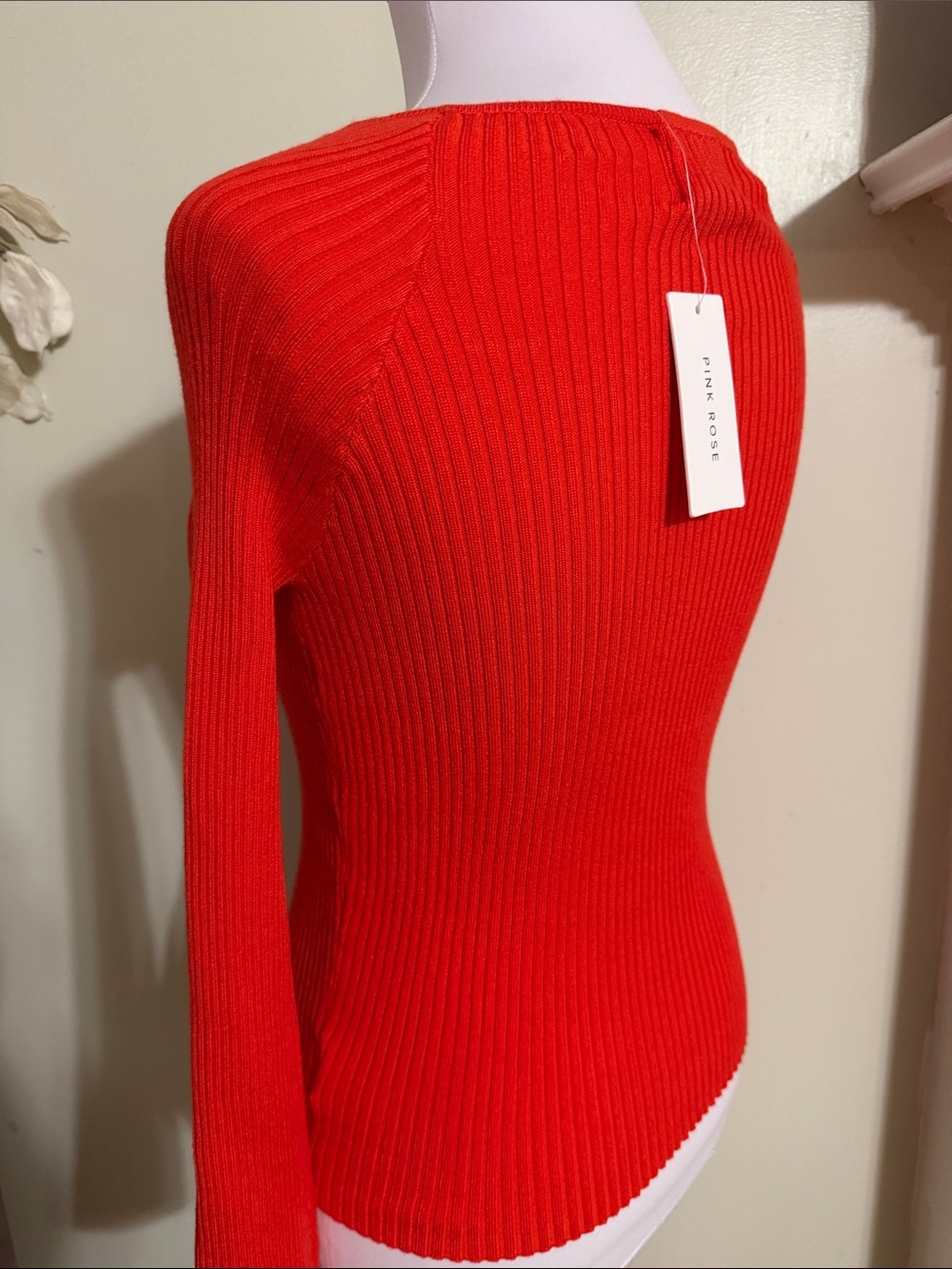 Pink Rose Red Ribbed V-Neck Knit Top - Picture 5 of 5